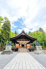 Fototapeta premium 初夏の諏訪大社 下社 秋宮 長野県諏訪郡 Suwa Taisha Shrine in early summer. Shimosha. Akimiya. Nagano Pref, Suwa District.