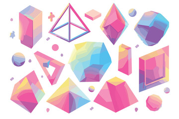 3D Realistic Set of colored crystals on a white background. luxury colorful background with diamonds for modern design

