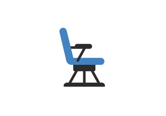 Fototapeta premium A blue and black office chair with armrests on a white background in a simple vector illustration