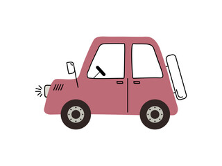 Playful Pink Car Illustration for Kids and Education  isolated on white background