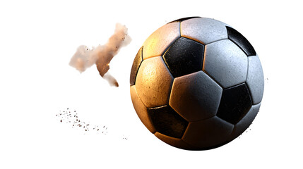 Fototapeta premium A soccer ball with motion blur and dust, isolated on transparent background