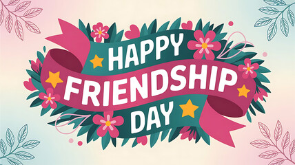 Obraz premium Happy friendship day floral ribbon banner design
