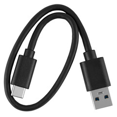 USB to Type-C cable in black plastic insulation
