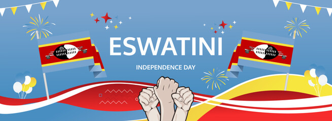 Eswatini Independence Day modern greeting banner. 6 September Happy National Somhlolo Day. Festive horizontal templates in flag colors, great for carnival poster, tourism campaign, holiday flash sale