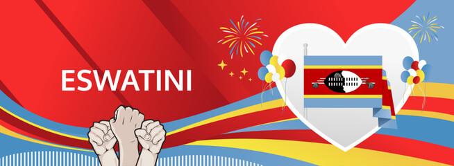 Eswatini Independence Day modern greeting banner. 6 September Happy National Somhlolo Day. Festive horizontal templates in flag colors, great for carnival poster, tourism campaign, holiday flash sale