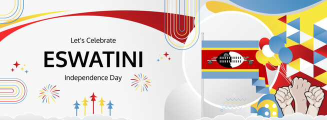 Eswatini Independence Day modern greeting banner. 6 September Happy National Somhlolo Day. Festive horizontal templates in flag colors, great for carnival poster, tourism campaign, holiday flash sale