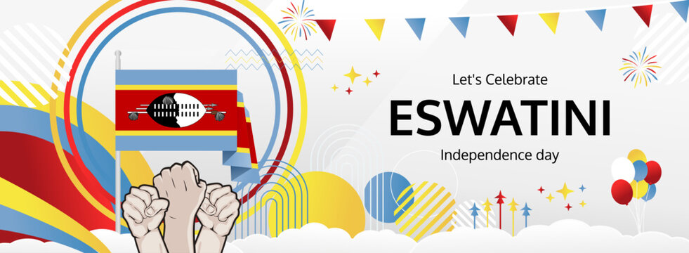 Eswatini Independence Day modern greeting banner. 6 September Happy National Somhlolo Day. Festive horizontal templates in flag colors, great for carnival poster, tourism campaign, holiday flash sale
