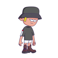 Cartoon-style character illustration with a bored or tired expression.