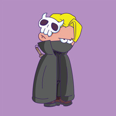 Cartoon-style character illustration with a bored or tired expression.