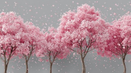 pink cherry blossom trees with falling petals, creating an enchanting and dreamy atmosphere for mobile phone wallpaper