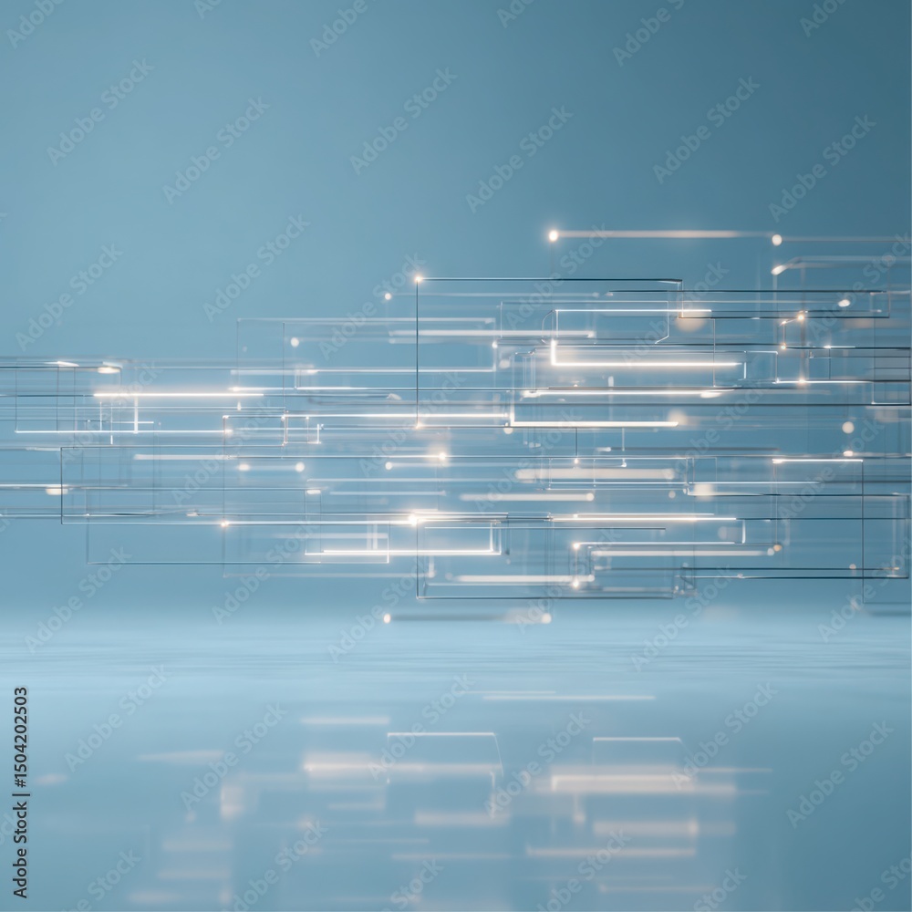 Poster abstract digital network background with glowing lines and squares transmitting data