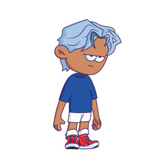 Cartoon-style character illustration with a bored or tired expression.