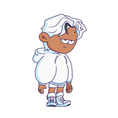 Cartoon-style character illustration with a bored or tired expression.