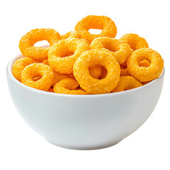 Bowl of Crunchy Cheese Rings isolated on transparent background
