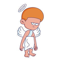 Cartoon-style character illustration with a bored or tired expression.