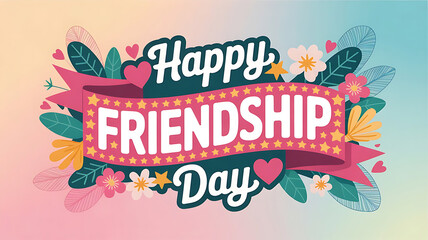 Obraz premium Happy friendship day festive illustration with flowers and ribbon