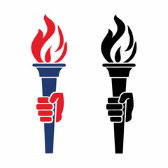 Dual Torch Flame Hand Logo Vector Set.