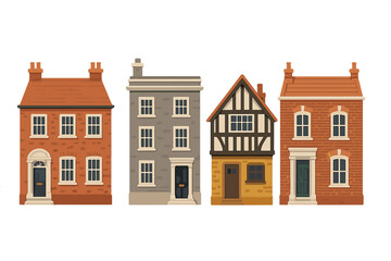 Fototapeta premium Different styles of charming residential houses lined up in a row with varied architectural designs and colors