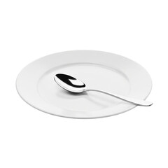 Empty plate with one spoon isolated on transparent background
