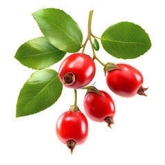 Branch of Rosehips with Green Leaves isolated on transparent background