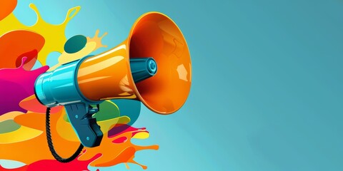 Vibrant bold colorful speech bubbles floating from a megaphone on a clean background scene