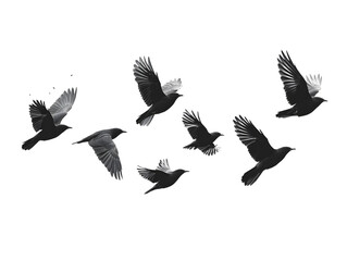 Obraz premium Silhouettes of Birds in Flight Against Transparent Background