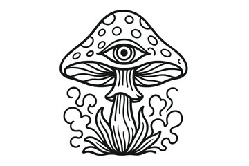 Obraz premium Mushroom with a single eye surrounded by swirling smoke and grass under a whimsical design