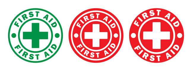 First Aid circle round medical icon symbol. Hospital doctor sign logo. Vector illustration image. Isolated on white background.