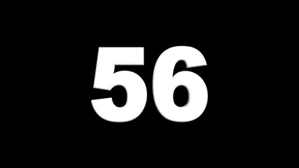 Glowing countdown number 56 animation on black background. 56 number counter loading bar animation. HUD icon Educational mathematics counting number 56 timer animation.
