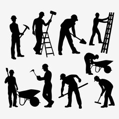 Vector collection of black people silhouettes, including men, women, and children in various sport and dance action poses