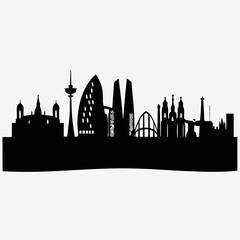 Obraz premium Cityscape silhouette: A minimalist silhouette of a modern cityscape against a soft background, showcasing the urban architecture and design of metropolitan landscape. 