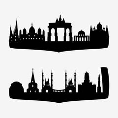 Fototapeta premium Silhouette of Skyline: Architectural silhouettes of different city skylines against a simple backdrop, embodying urban elegance and representing iconic landmarks.