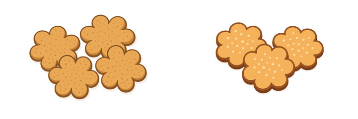 Colorful flower-shaped cookies arranged on a clean white background showcasing delicious homemade baked goods