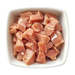 Diced Tuna in White Bowl isolated on transparent background