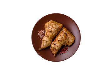 Grilled chicken leg or quarter. Barbecued meat with salt and spices