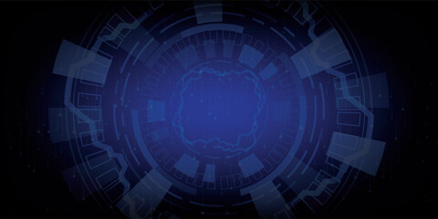 Digital technology futuristic internet network connection dark black background, blue abstract cyber information communication, Ai big data science, innovation future tech, line illustration vector 3d