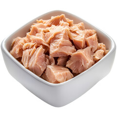Canned Tuna Chunks in a White Bowl isolated on transparent background