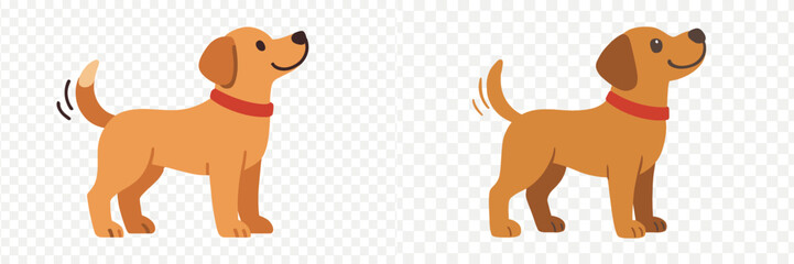 Friendly cartoon dogs with wagging tails in a playful pose against a simple background