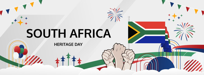South Africa Heritage Day modern greeting banner. 24 September Happy National Day. Festive horizontal background in flag colors, great for carnival poster, tourism campaign, holiday flash sale © Naufal Milan Design