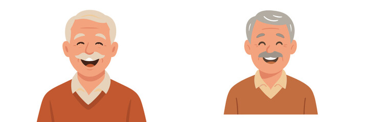 Happy older man smiling with grey hair, enjoying a cheerful moment wearing a cozy sweater indoors