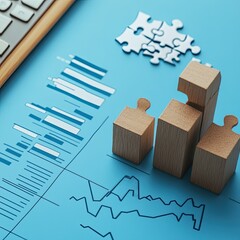 Flat lay of bar chart with puzzle pieces and missing economy block