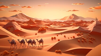 Fototapeta premium Desert landscape camel caravan