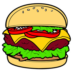 Vector illustration, tasty and delicious burger