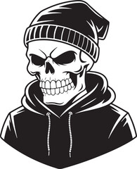 Skull in Beanie and Hoodie – Grunge Streetwear Skull Vector Illustration | Detailed Illustration of a Grim Skull Wearing a Beanie and Hoodie