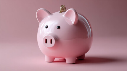 Pink Piggy Bank on Coral Background
