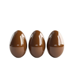 Three Glossy Chocolate Eggs isolated on transparent background
