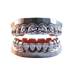 Luxurious 3D Render of Diamond-Encrusted Dentures with Cinematic Lighting