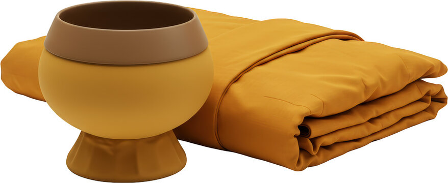 Golden Monk s Bowl and Kasaya Cloth Buddhist Ritual Objects Religious Ceremony Spiritual Practice