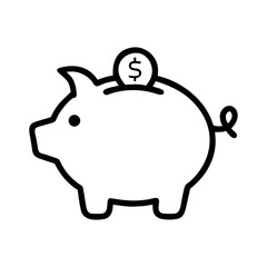 Piggy Bank Icon with Coin Line Art Vector Illustration