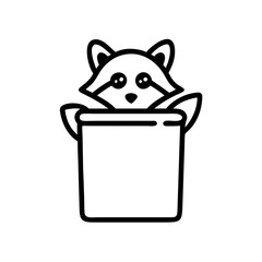 Cute Raccoon in Trash Can Line Art Animal Icon